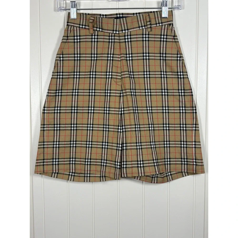 Vintage Burberry Golf Nova Check Shorts US 6 Tan Plaid High Rise Bermuda Cotton
